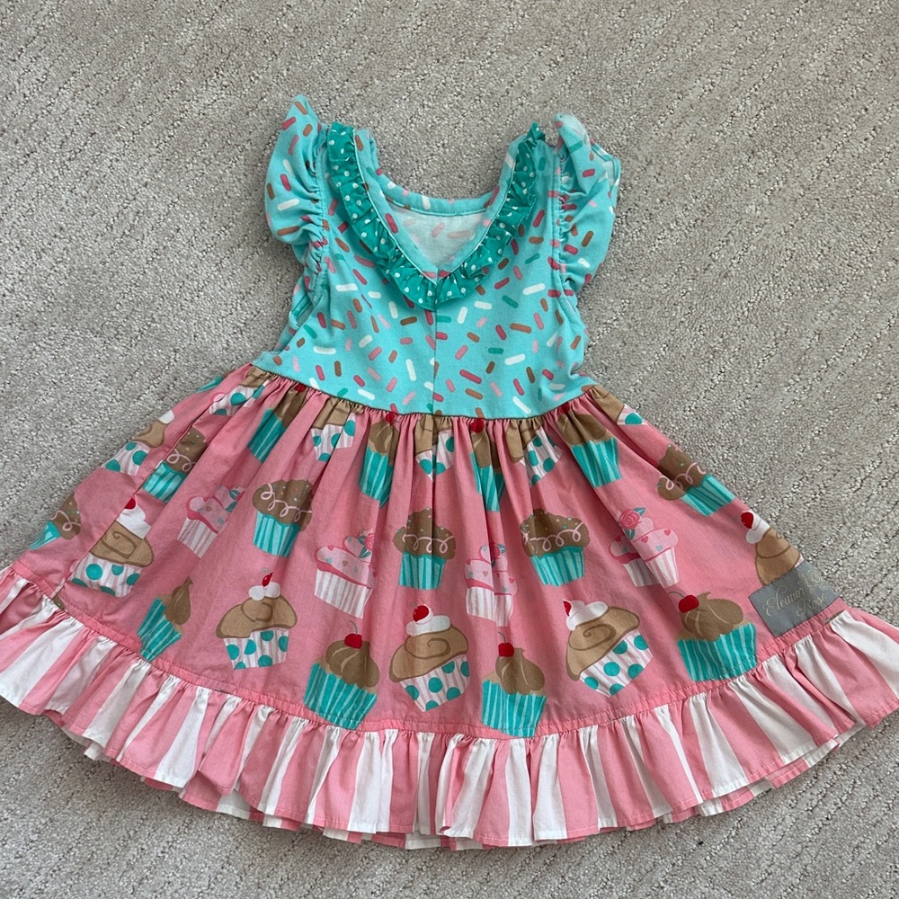 Eleanor Rose Cupcake Print Dress with Ruffle Sleeves